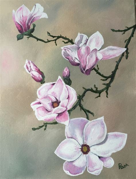 ORIGINAL ACRYLIC PAINTING JAPANESE MAGNOLIA BLOOMS 12"x16" STRETCHED CANVAS | eBay | Floral art ...