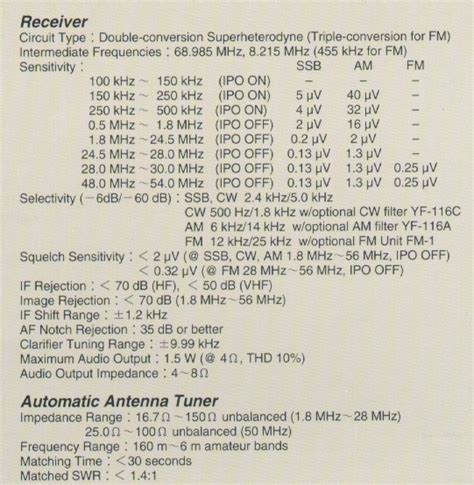 Yaesu FT-920 Specifications