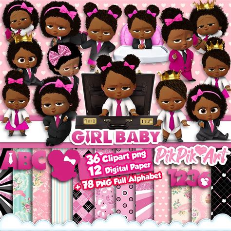 Boss Baby Girl Clipart Afro PNG - Instant Download