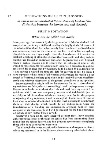 Descartes, René. (1642-1984) - "First Meditation," From His Meditations On First Philosophy, in ...