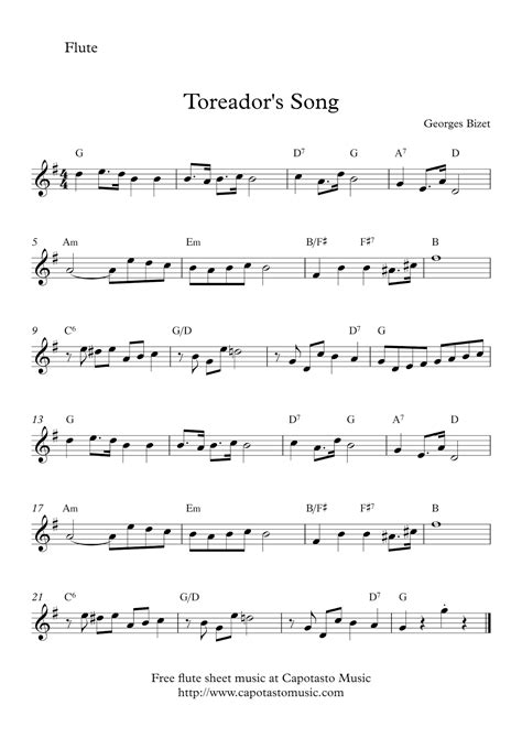 Easy Sheet Music For Beginners: Toreador´s Song | Free flute sheet music