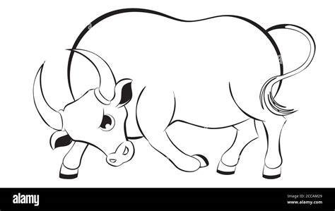 Cute cartoon bull illustration in black and white Stock Vector Image & Art - Alamy