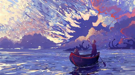 Wallpaper : sunlight, illustration, digital art, boat, fantasy art, sea ...