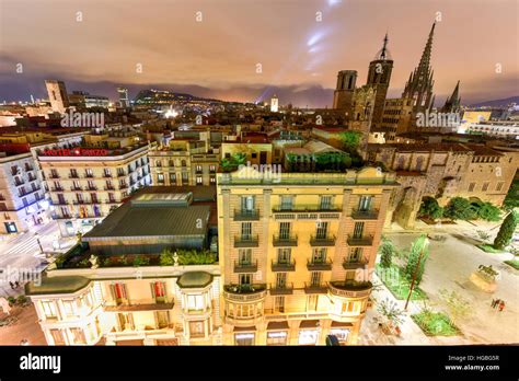 Barcelona Skyline at night in Catalonia, Spain Stock Photo - Alamy