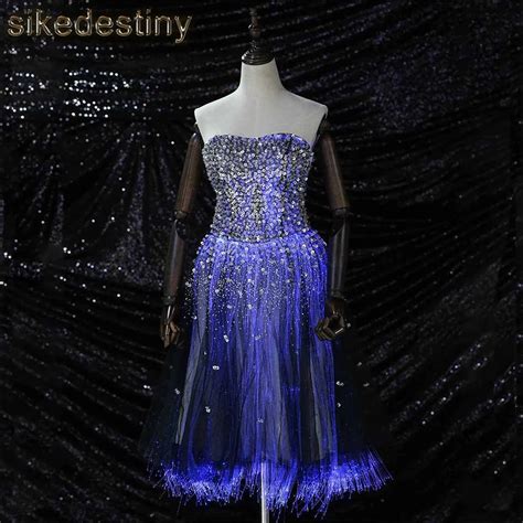 Luminous Prom Dress 2018 Knee Length Lace UP Fiber Optic Glow In The ...