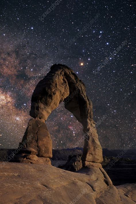 Night sky through Delicate Arch, Utah - Stock Image - R550/0483 ...