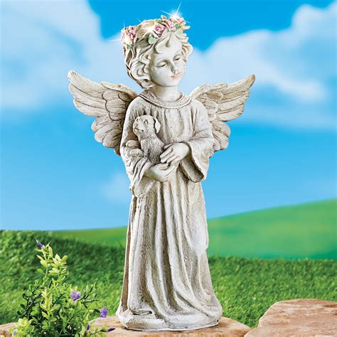 Solar Powered Resin Angel Holding Pet Statue | Collections Etc.