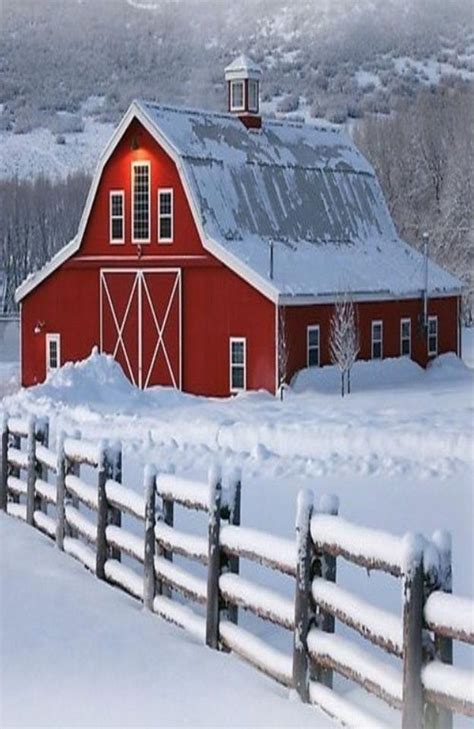 Red barn in the snow | Christmas time | Pinterest