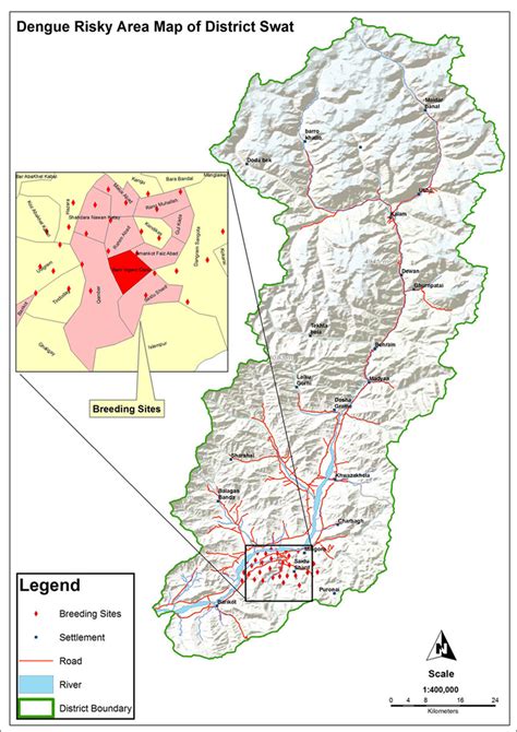 Map of district Swat showing the dengue prone sites and adjacent areas ...