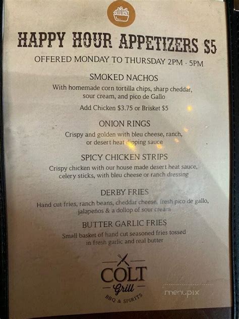 Menu of Colt Grill in Sedona, AZ 86351