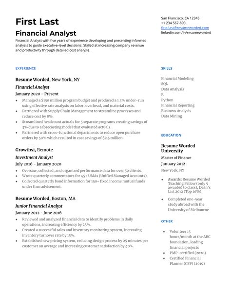 15 Financial Analyst Resume Examples for 2024 | Resume Worded