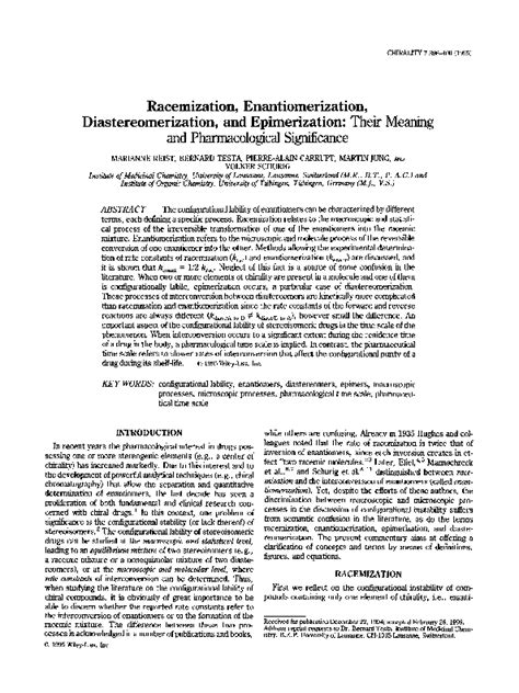 (PDF) Racemization, enantiomerization, diastereomerization, and epimerization: Their meaning and ...