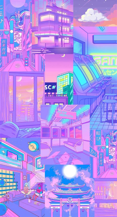 Download Neon Cute Retro Anime Aesthetic Collage Wallpaper | Wallpapers.com