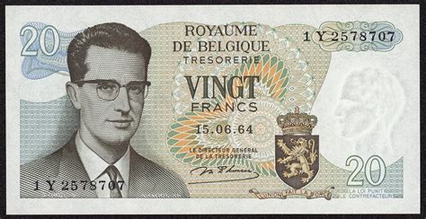 Belgium 20 Francs Treasury Note 1964 King Baudouin I|World Banknotes ...