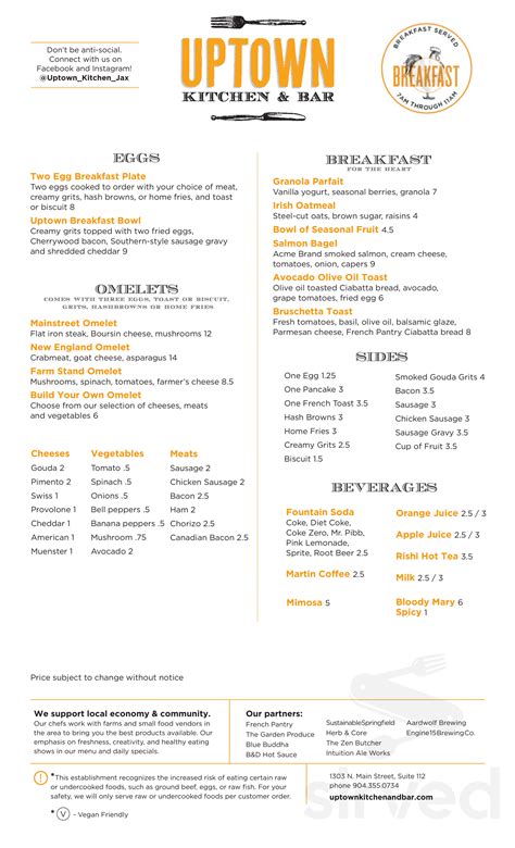 Uptown Kitchen And Bar menu in Jacksonville, Florida, USA