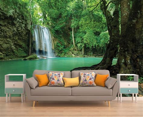 Wallpaper Forest Waterfall Wallpaper Forest Trees Wall - Etsy