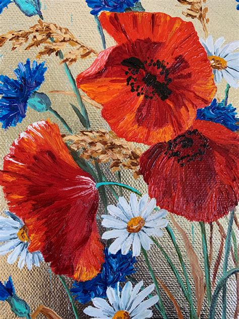 Poppies Painting Flowers Original Oil on Canvas Silver Leaf | Etsy