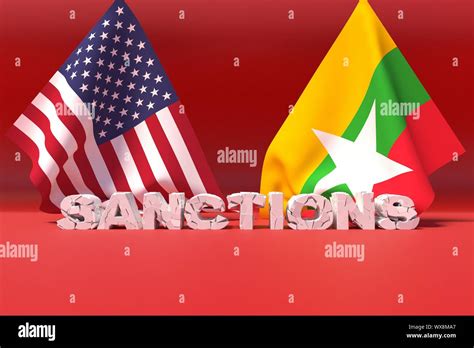 Western american sanctions against Myanmar. 3D illustration Stock Photo ...