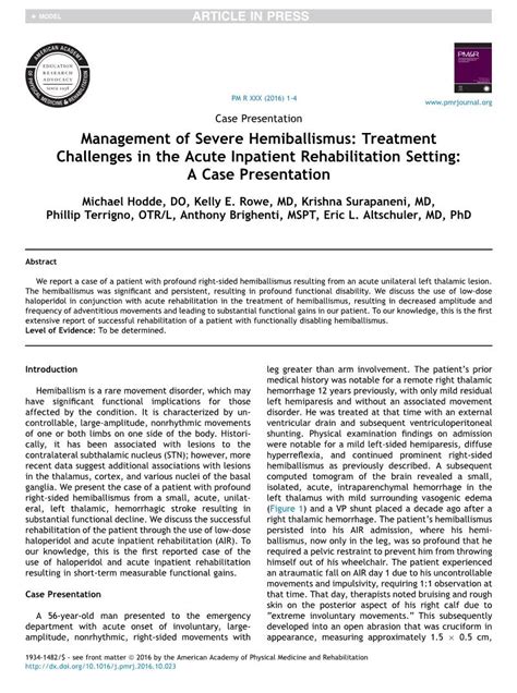 Management of Severe Hemiballismus: Treatment Challenges in the Acute ...