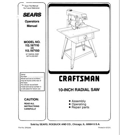 10" Craftsman Radial Arm Saw Manual Part No. 113.197150 - Manuals Depot