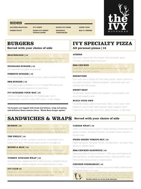 Menu at The Ivy pub & bar, Atlanta