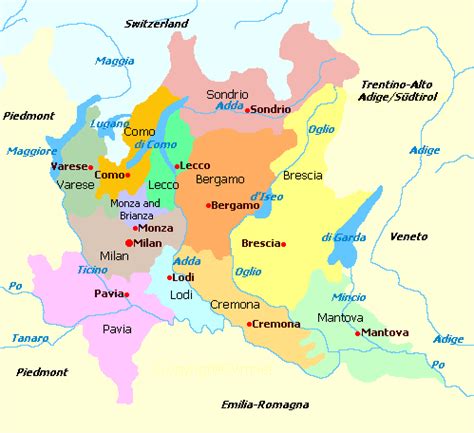 Map of Lombardy with lakes & provinces Wine Map, Varese, Italy Map ...