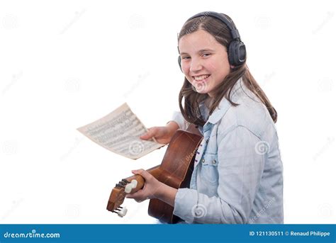 Young Girl Learning To Play Guitar, On White Stock Image - Image of practice, lesson: 121130511