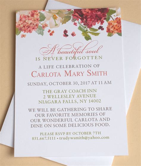 Funeral Memorial Invitation with Colorful Hydrangeas Custom | Etsy