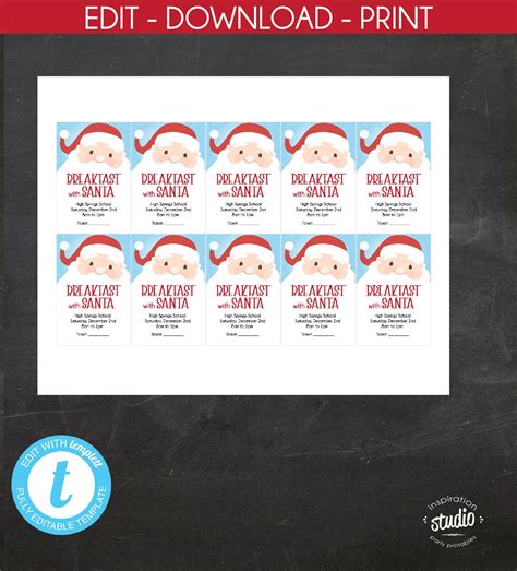 Breakfast With Santa Tickets Template Printable School | Etsy