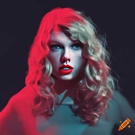 Taylor swift with red lighting on black background on Craiyon