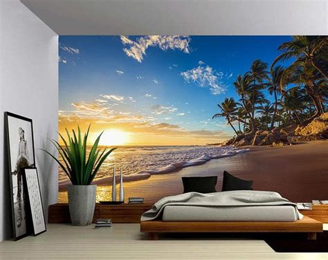 Palm Beach at Sunset - Large Wall Mural, Self-adhesive Vinyl Wallpaper, Peel & Stick fabric wall ...