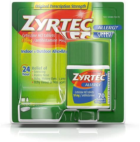 Zyrtec Allergy Relief (10 mg), 70 Tablets