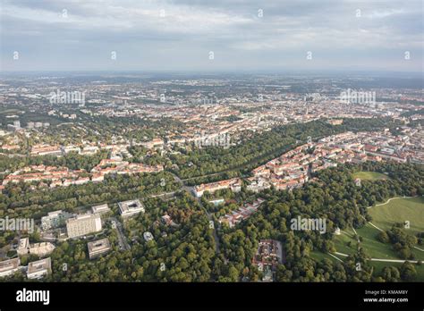 aerial view of the English Garden and surrounding suburbs, Munich ...