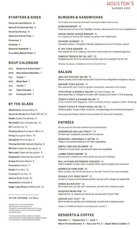 Menu for Houston's (2821 E Atlantic Blvd Pompano Beach FL, 33062)