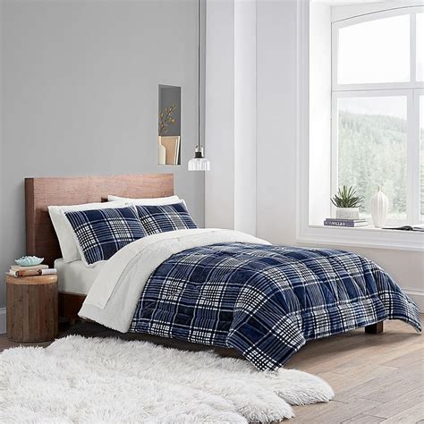 UGG Avery 3-Piece Reversible King Comforter Set In Navy Plaid ...