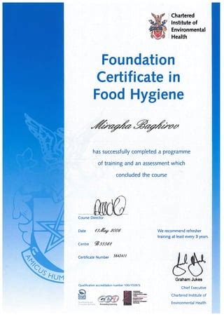 Foundation Certificate in Food Hygiene | PDF