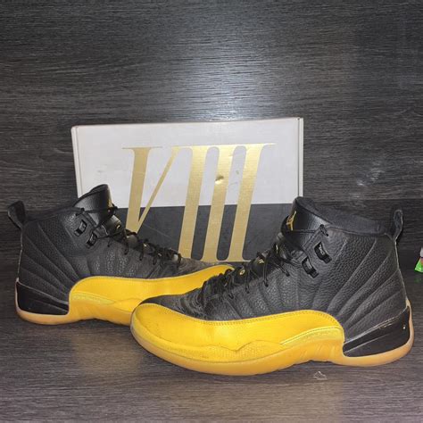 Jordan 12 Black University Gold - great condition... - Depop