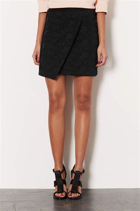 Lyst - Topshop Floral Jacquard Wrap Skirt in Black