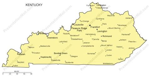 Kentucky Outline Map with Capitals & Major Cities- Digital Vector, Illustrator, PDF, WMF