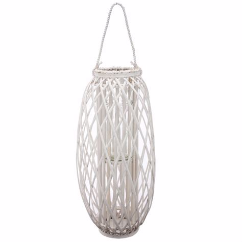 Elegant Wicker Lantern With Glass Hurricane, White - Walmart.com - Walmart.com