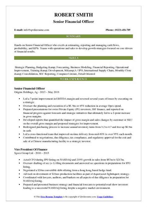 Financial Officer Resume Samples | QwikResume