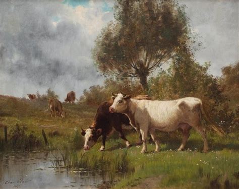 CLAIR Charles - Cows on Pasture by The River , painting 19th Century ...