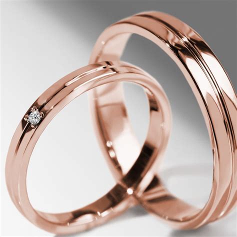 Grooved Rose Gold Wedding Band Set | KLENOTA