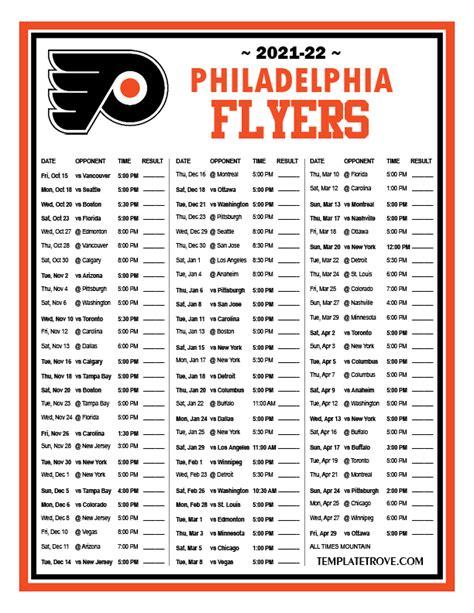 Printable 2021-2022 Philadelphia Flyers Schedule