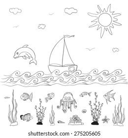 Sea Fishes Coloring Pages Kids Stock Vector (Royalty Free) 275205605 | Shutterstock