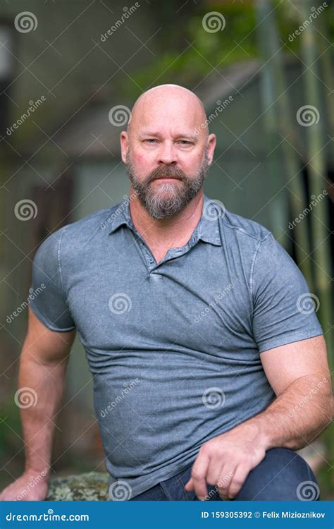 Handsome Mature Man with Bald Head and Full Beard Stock Photo - Image ...