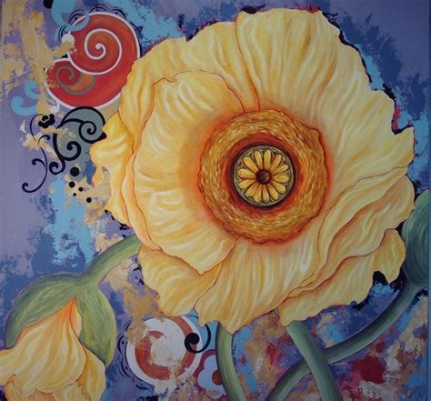 Items similar to Yellow Poppy Original Painting With Handcrafted Frame on Etsy