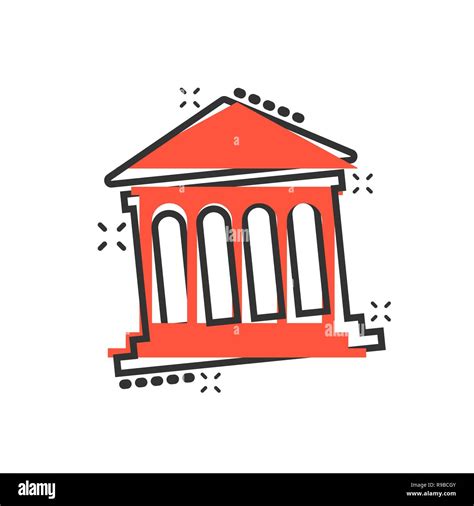 Bank building icon in comic style. Government architecture vector ...