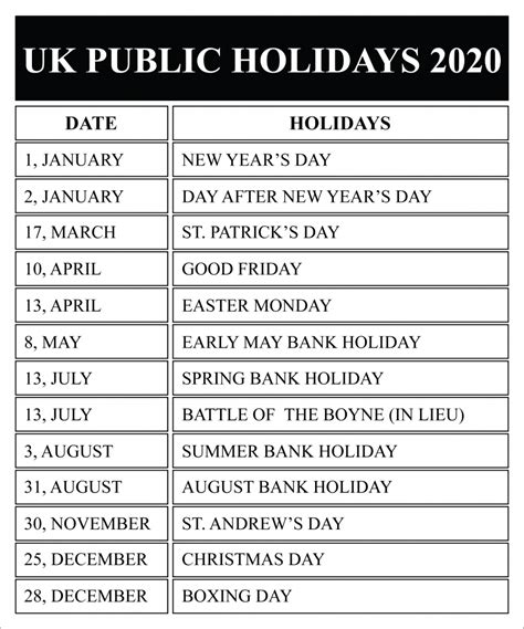 UK Public Holidays 2020 Calendar | UK Holidays 2020