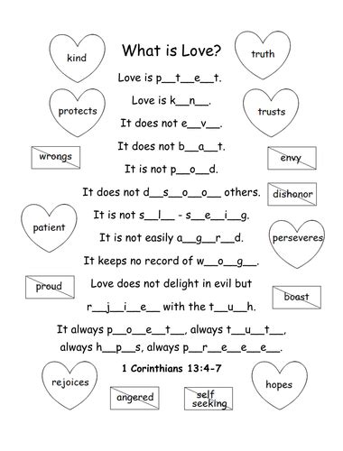 1 Corinthians 13:4-7 Printable | Teaching Resources